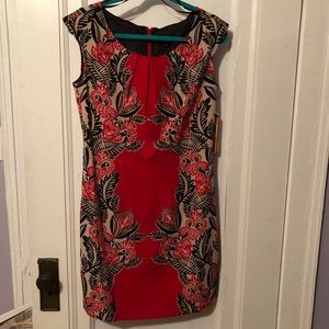 Red and black floral dress